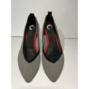 Fabric pointed toe flat black and white stripe size8
